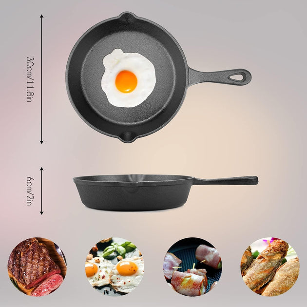 Billord Cast Iron Grill Pan, Steak Frying Pan, Cast Iron Skillet (10.5  Inch), Cast Griddle Pan, Black: Frying Pans