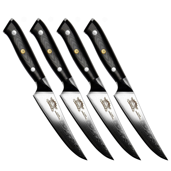 CHEF SUPPLY CO Kitchen Knives Dundee MK 2 Series 12 cm - 5" VG-10 Damascus Steak Knife Set of 4 - Black G10 Handles (Copy)