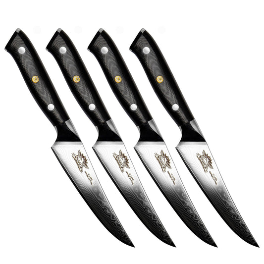 CHEF SUPPLY CO Kitchen Knives Dundee MK 2 Series 12 cm - 5" VG-10 Damascus Steak Knife Set of 4 - Black G10 Handles (Copy)