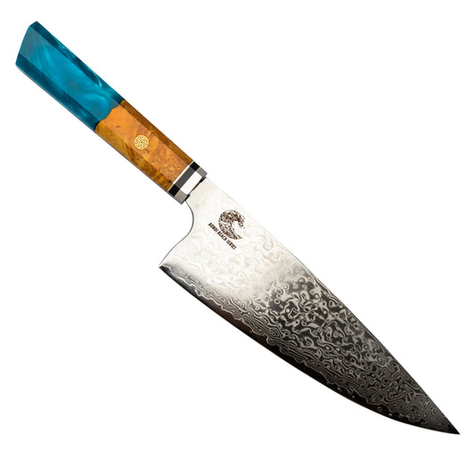 CSC BRANDED Kitchen Knives Bondi Beach Series 20 cm - 8 inch Damascus Chef Knife with Resin and Wood Burl Handle