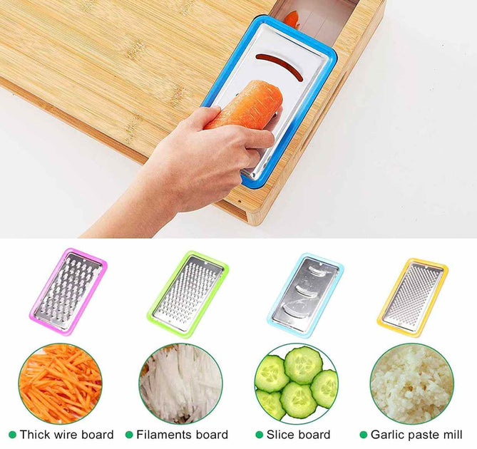 YANs Bamboo Cutting Board with Containers for Easy Meal Prep - Chopping  Board Set -Extra Large Space Saving Cutting Board Set with Juice Groove to