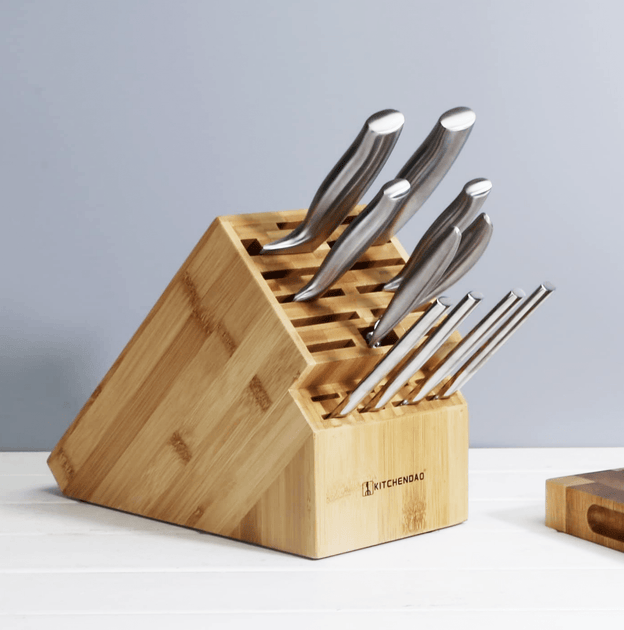 Deluxe Universal Knife Block with Slots Bamboo Knife Holder Rectangula