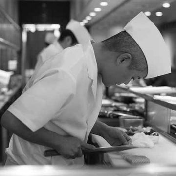 Japanese chef practising knife skills