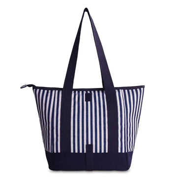PackIt Blue Seaside Stripe Freezable 12 Can Cooler Tote Bag with built-in ECOFREEZE® cooling technology