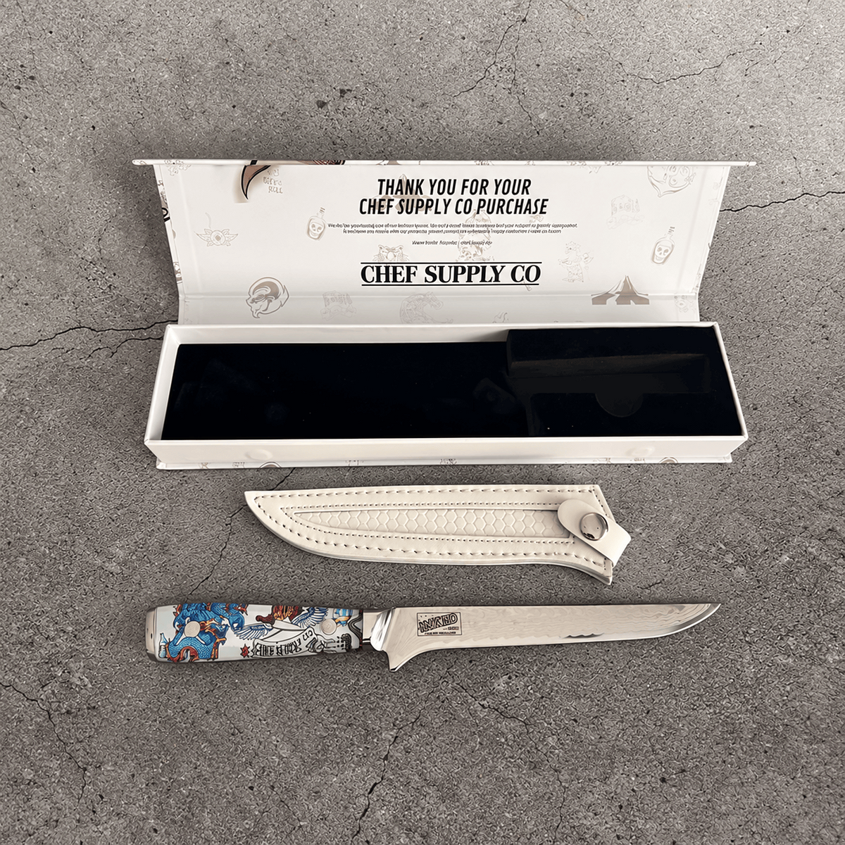 CHEF SUPPLY CO 45 Layer Damascus 18 cm Boning Knife - Inked Series - Open Box