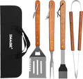 Chef Supply Co BBQ Grill Handle Tool 4 Piece Wooden Handle BBQ Tool Set