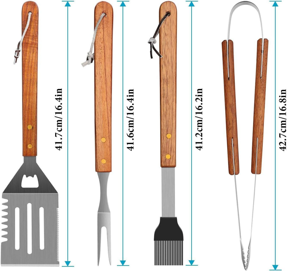 Chef Supply Co BBQ Grill Handle Tool 4 Piece Wooden Handle BBQ Tool Set