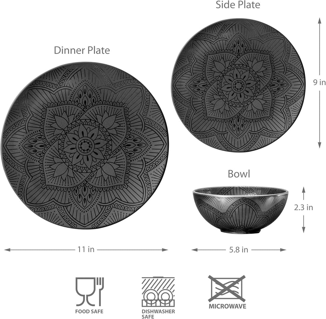 CHEF SUPPLY CO Black Melamine Dinnerware 12-Piece Set