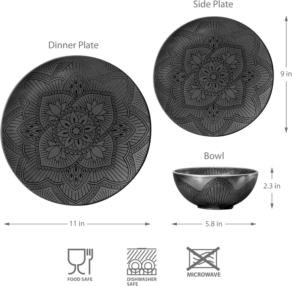 CHEF SUPPLY CO Black Melamine Dinnerware 12-Piece Set