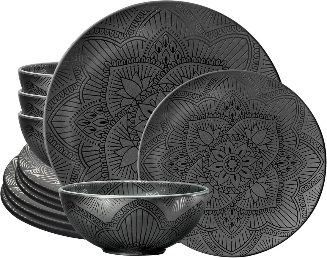 CHEF SUPPLY CO Black Melamine Dinnerware 12-Piece Set