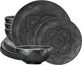 CHEF SUPPLY CO Black Melamine Dinnerware 12-Piece Set
