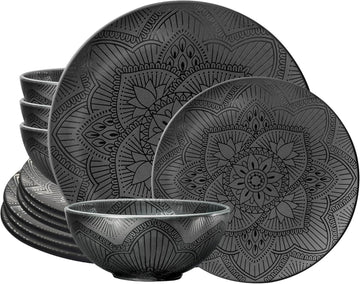 CHEF SUPPLY CO Black Melamine Dinnerware 12-Piece Set