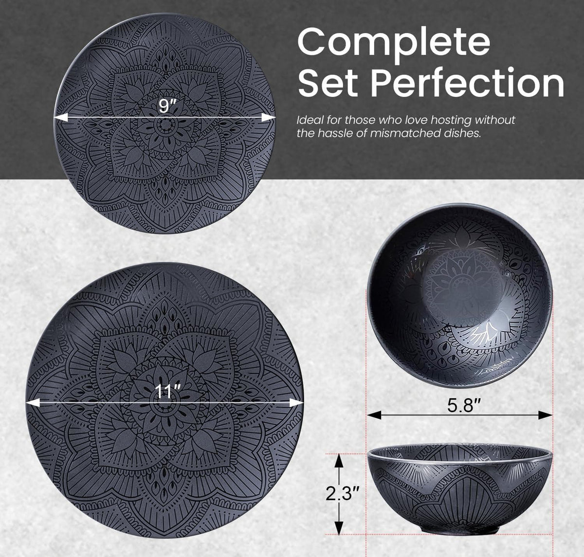 CHEF SUPPLY CO Black Melamine Dinnerware 12-Piece Set