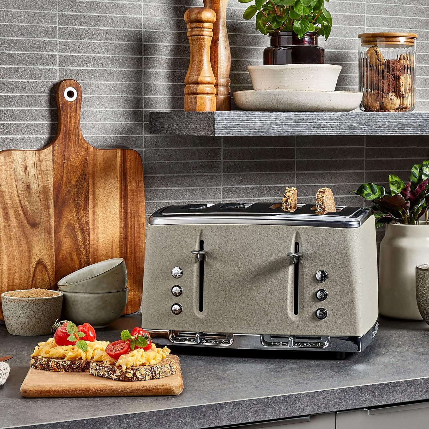 Russell Hobbs Stone Textured 4-Slice Toaster | Neutral Mineral Elite