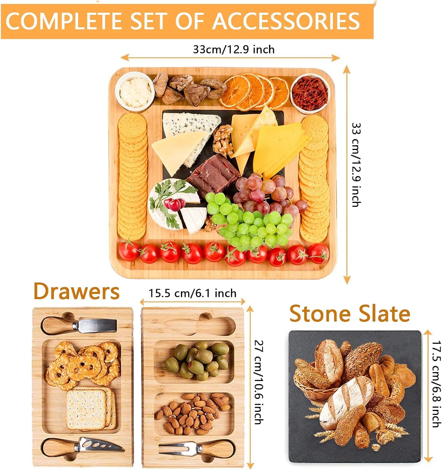 Chef Supply Co Cheese Board Cheese Board Set with 4 Stainless Steel Knife