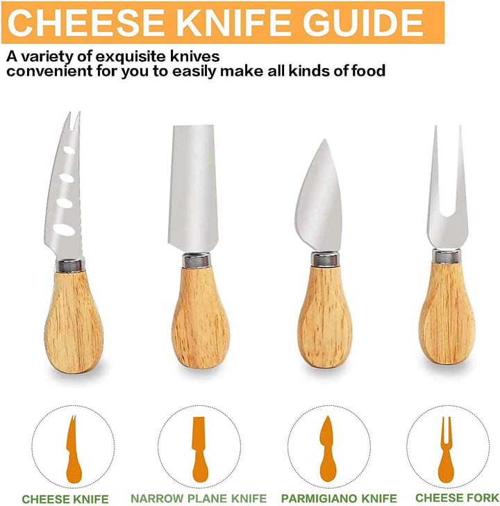 Chef Supply Co Cheese Board Cheese Board Set with 4 Stainless Steel Knife