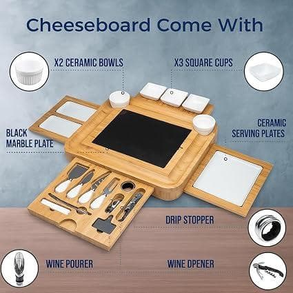 Chef Supply Co Cheese Board Premium Bamboo Cheese Board, Large
