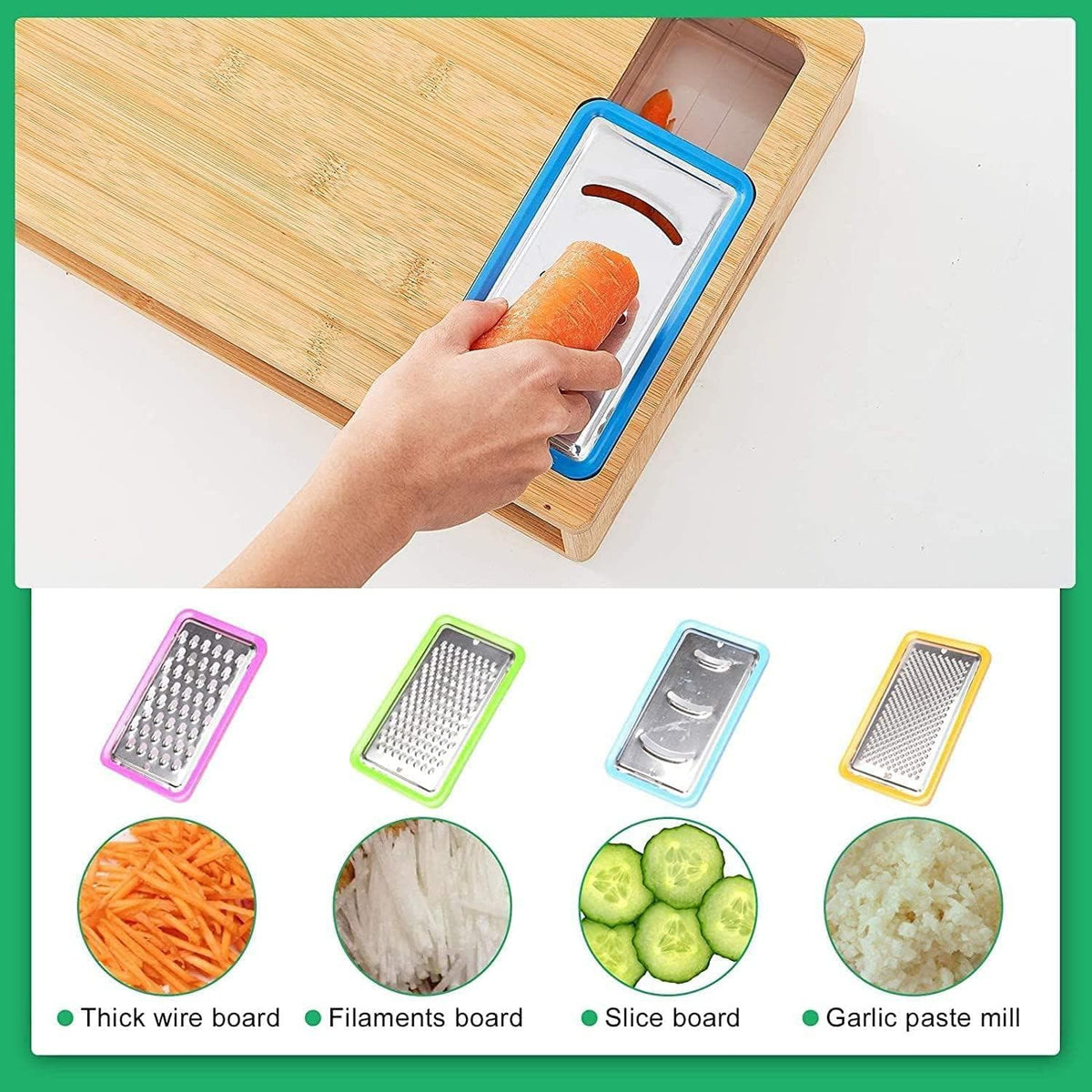 CHEF SUPPLY CO Chopping Board Large Bamboo Cutting Board With 4 Containers & Phone Holder