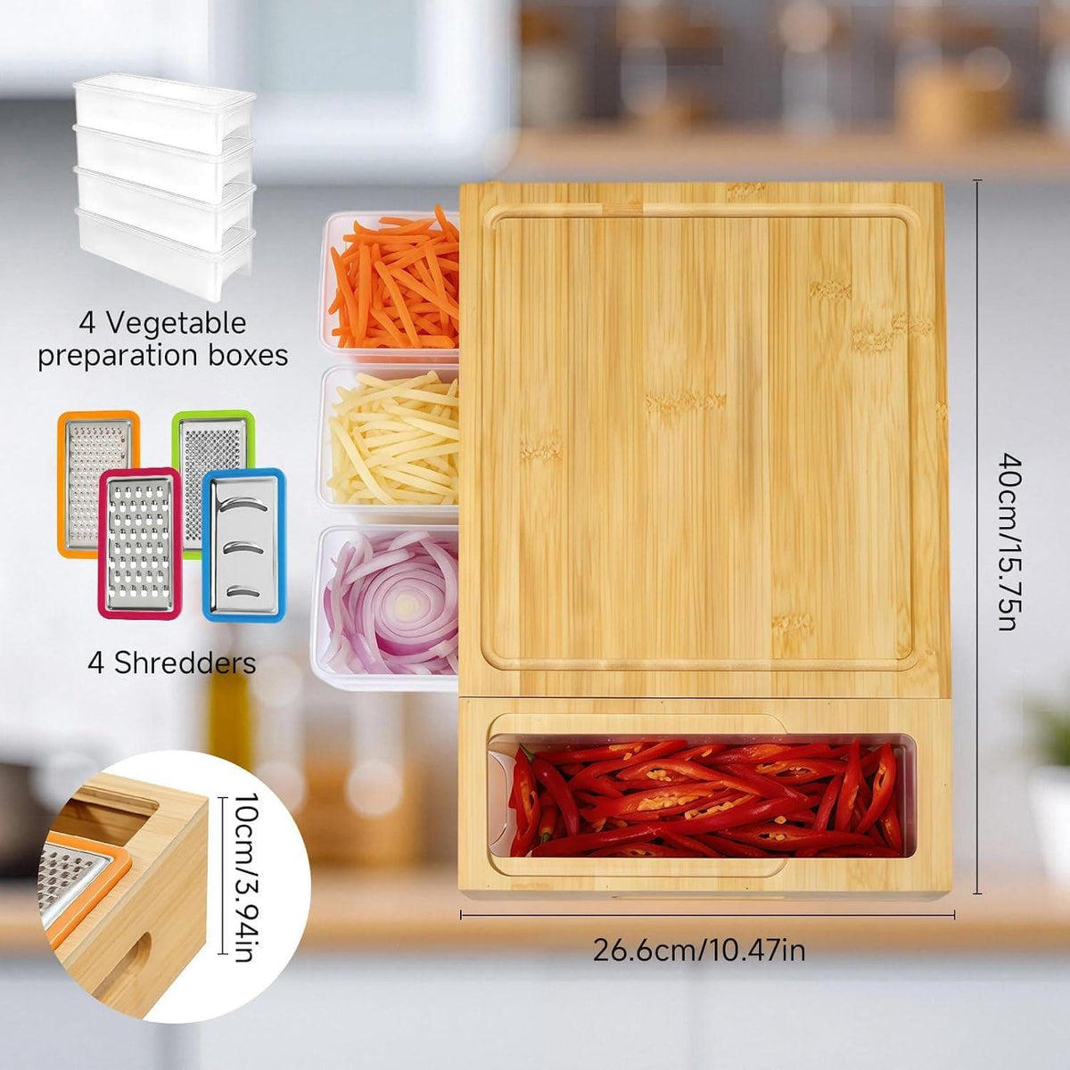 CHEF SUPPLY CO Chopping Board Large Bamboo Cutting Board With 4 Containers & Phone Holder