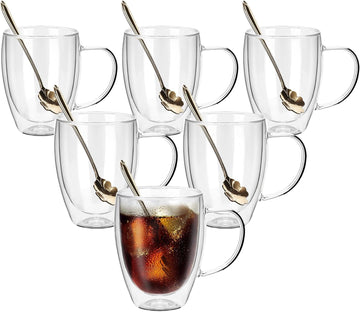 Chef Supply Co Coffee Mugs Double Wall Glass Coffee Mugs Set of 6