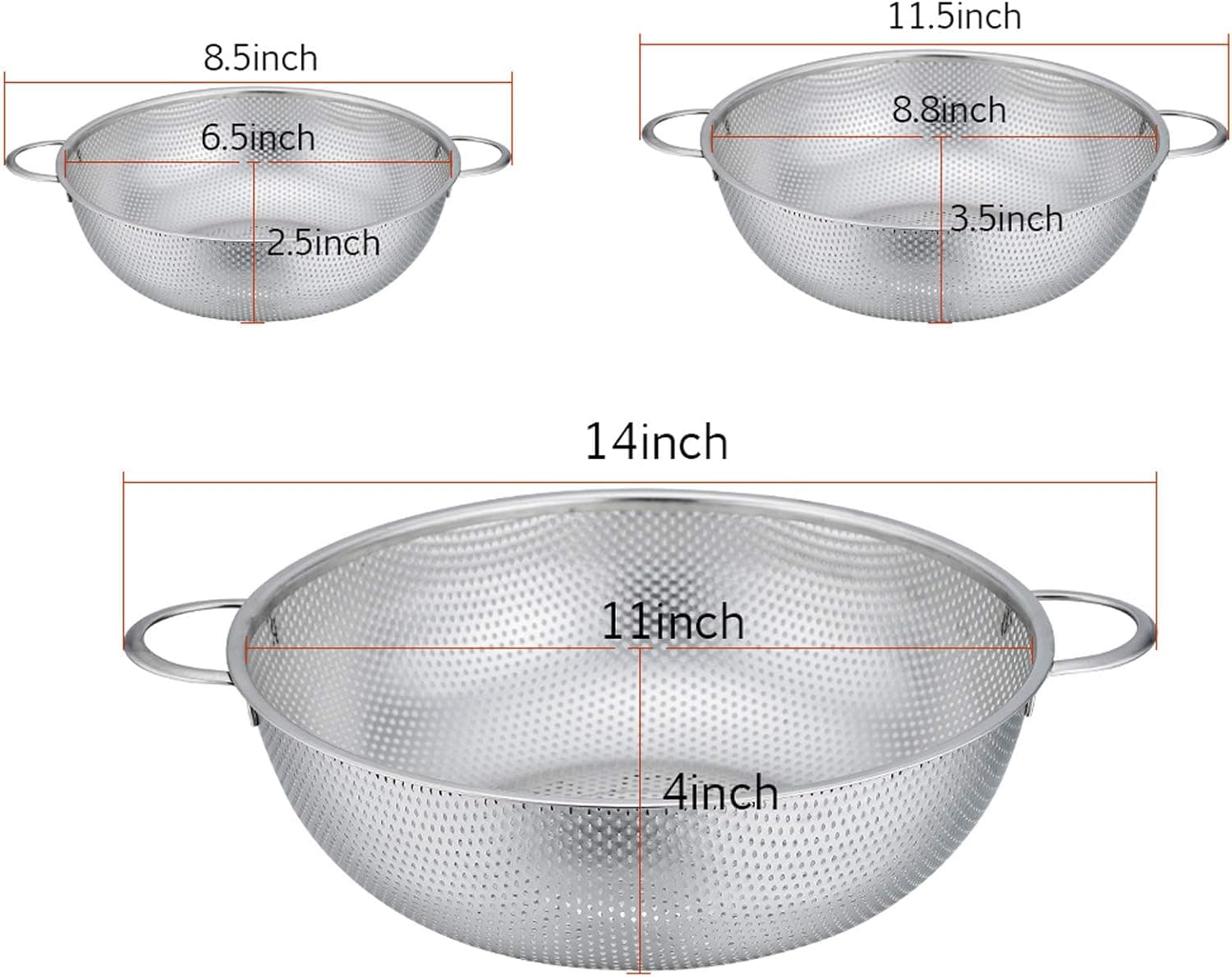 Chef Supply Co Colander Micro-Perforated Colanders 3Pcs