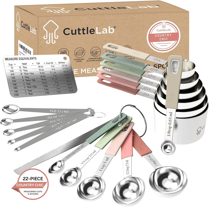 Chef Supply Co Cotton Napkins 22-Piece Stainless Steel Measuring Cups and Spoons Set