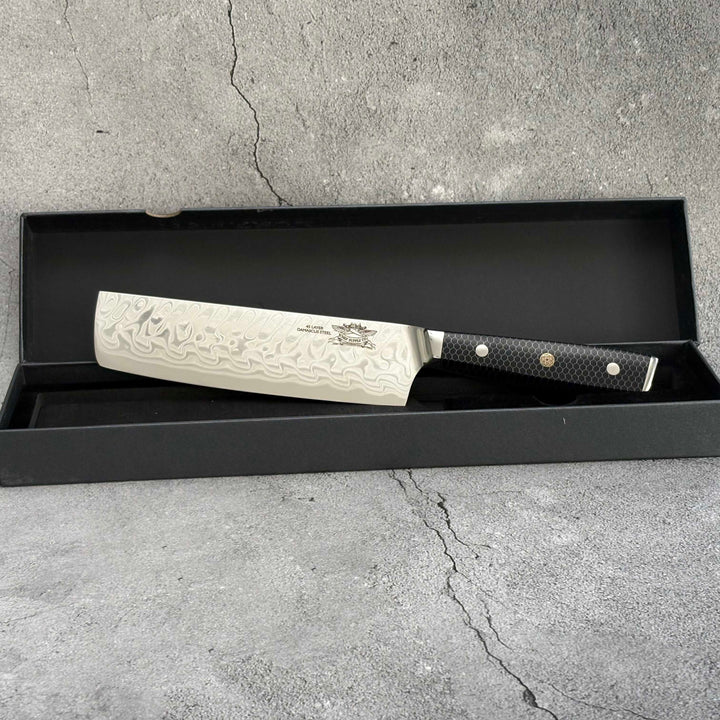 CHEF SUPPLY CO Dark Tessellation Series 18 cm - 7 inch AUS-10 Damascus Nakiri Vegetable Knife