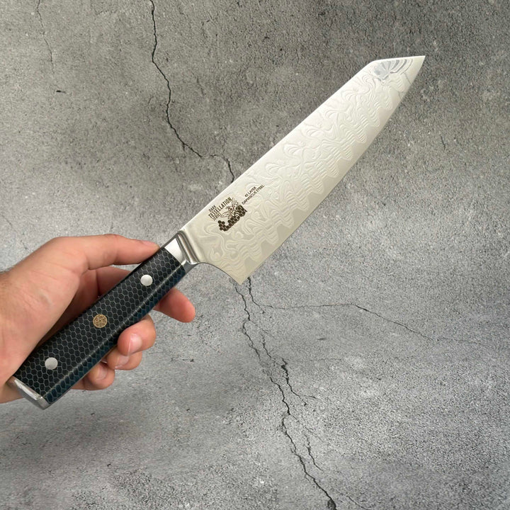 CHEF SUPPLY CO Dark Tessellation Series 21 cm - 8.25 inch AUS-10 Damascus Kiritsuke Knife Includes White Leather Sheath