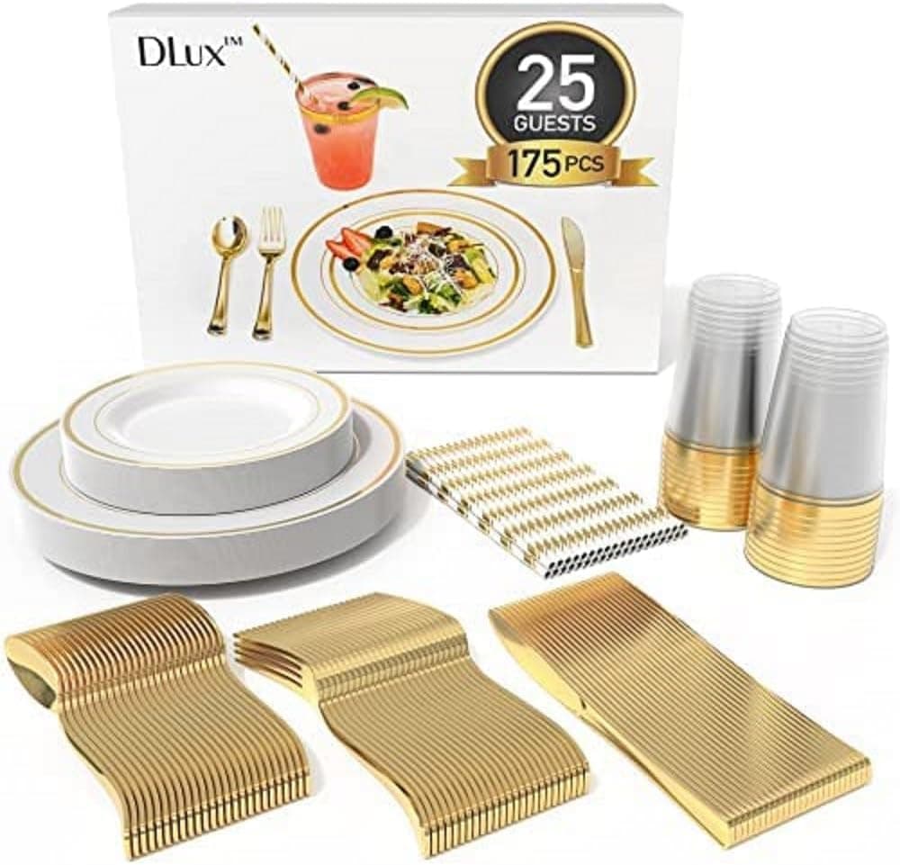 Chef Supply Co Dinnerware Gold Plastic Dinnerware Set 175 Pieces