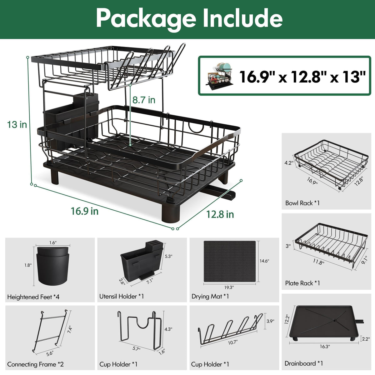 Chef Supply Co Dish Rack Over-Sink Dish Drying Rack – Large Adjustable