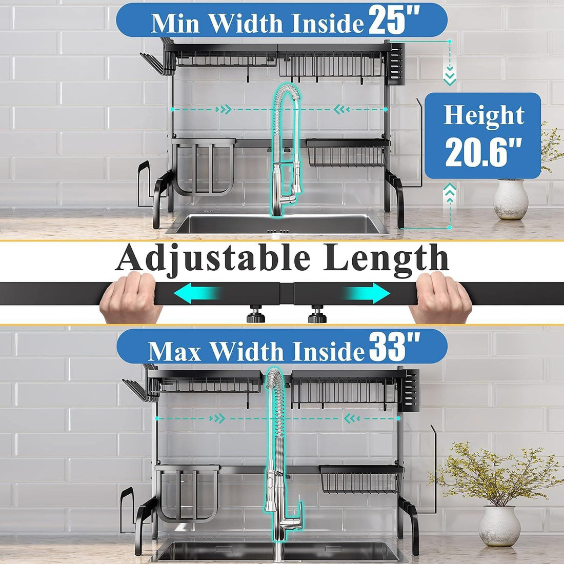 Chef Supply Co Dish Rack Over-Sink Dish Drying Rack – Large Adjustable