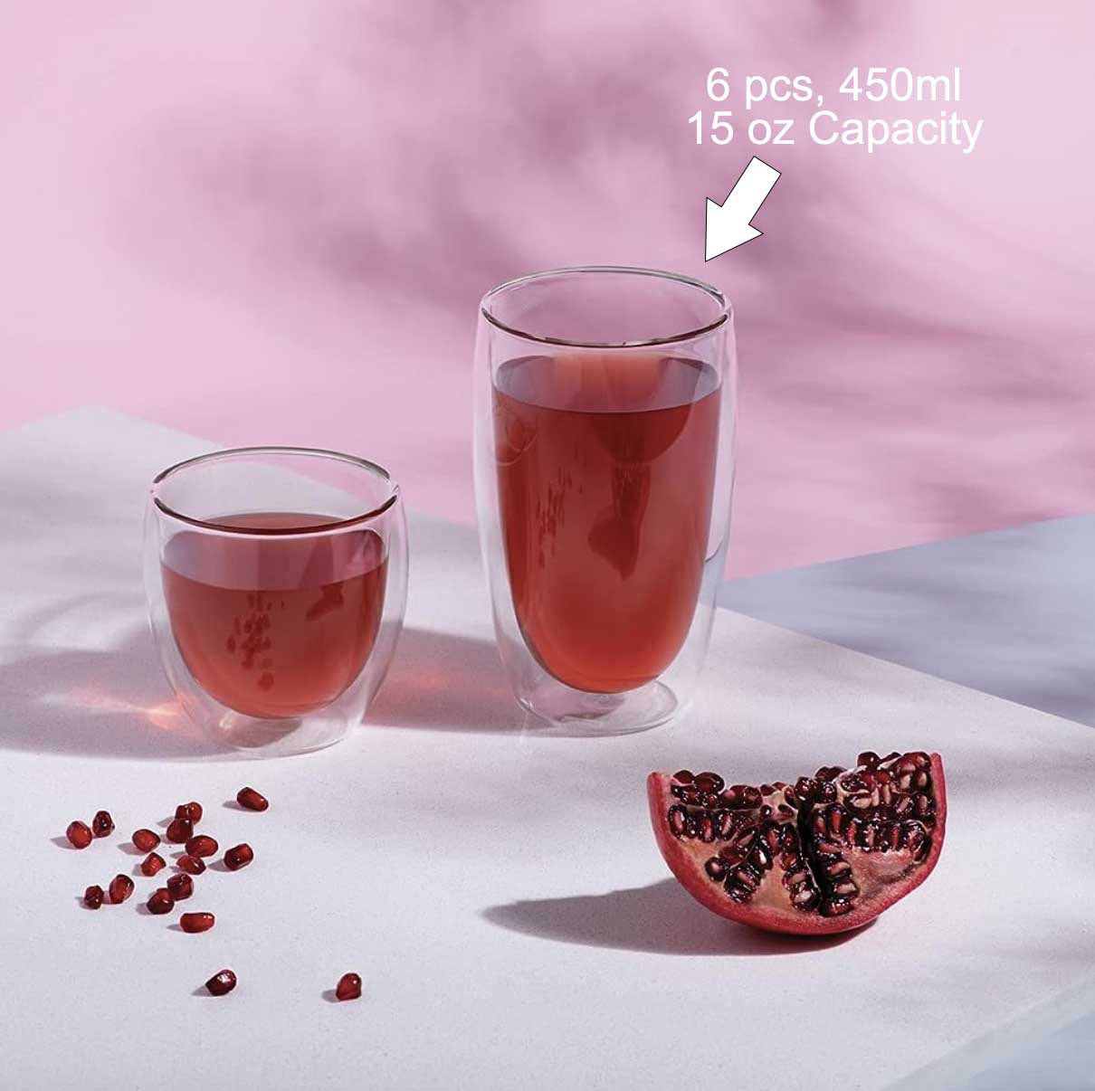 CHEF SUPPLY CO Double Wall Drinking Glasses, 450ml - 15oz, Set of Six