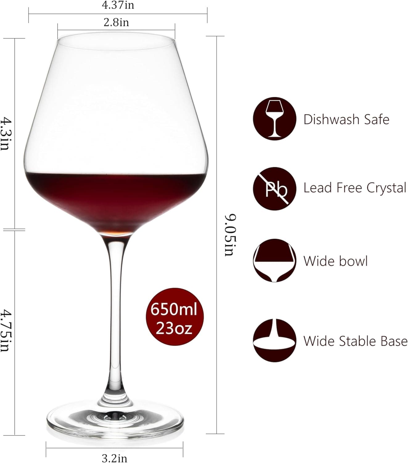 Chef Supply Co Drinking Glassware Red Wine Glasses Set of 4