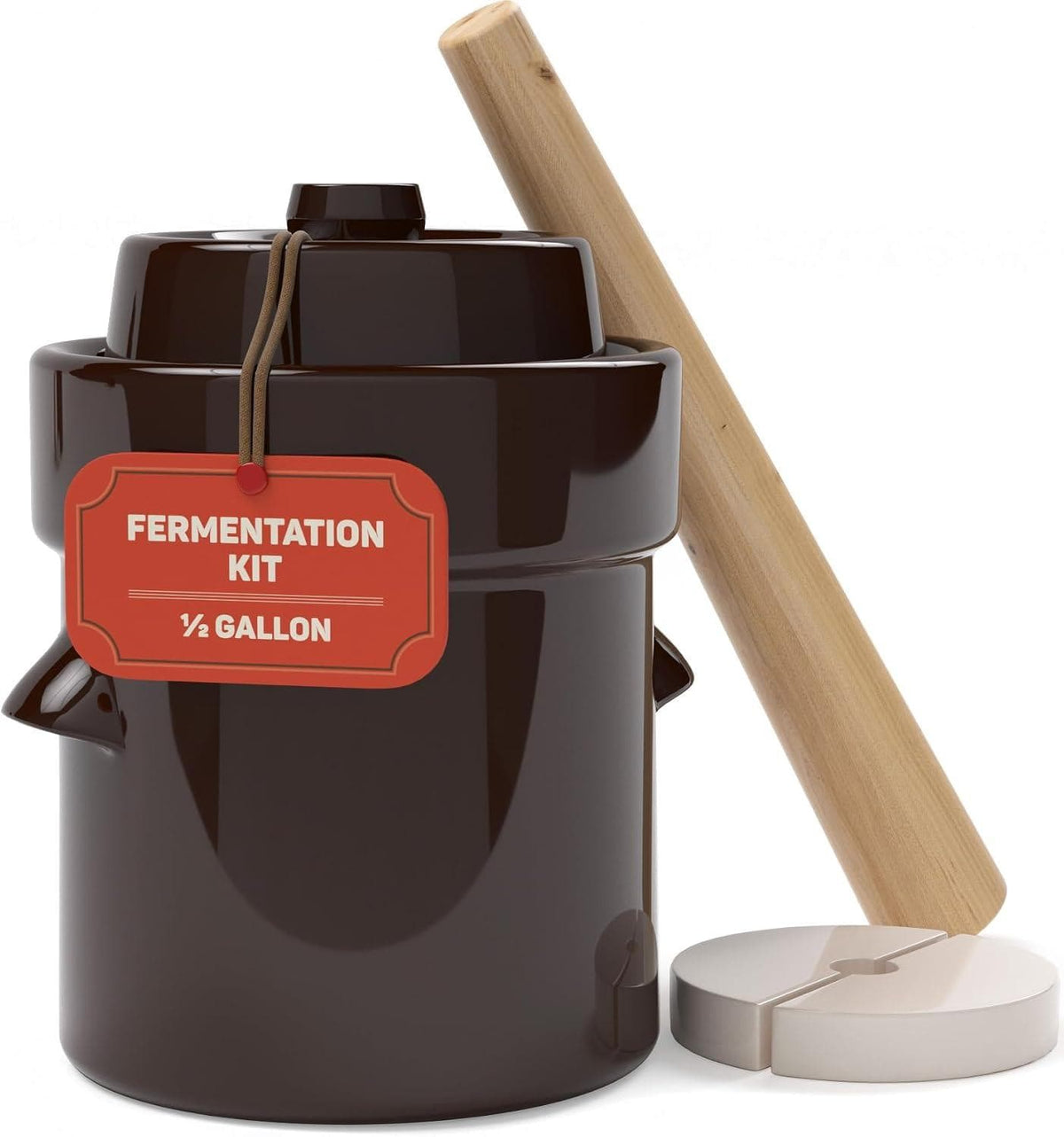 CHEF SUPPLY CO Fermentation Jar 2L Ceramic Fermentation Crock with Weights, Lid & Pounder