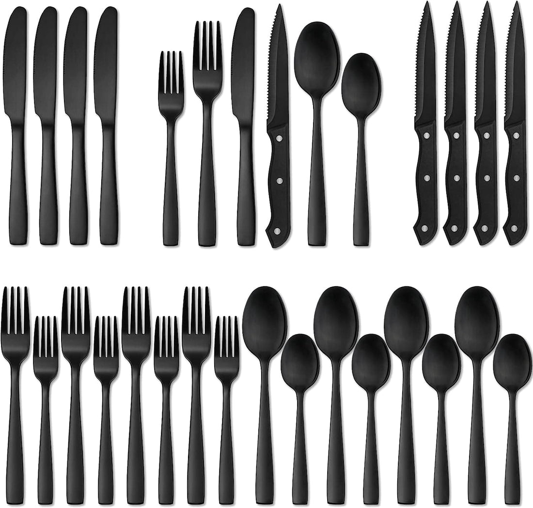 Chef Supply Co Fry Pan Black Silverware Set 24 Pcs