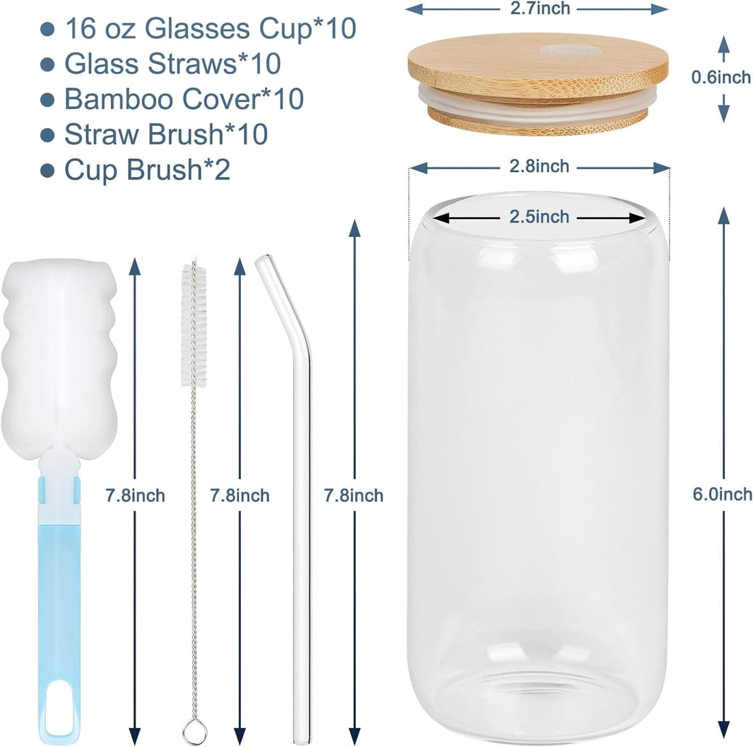 Chef Supply Co Fry Pan Drinking Glasses with Bamboo Lids and Glass Straw 16 Oz