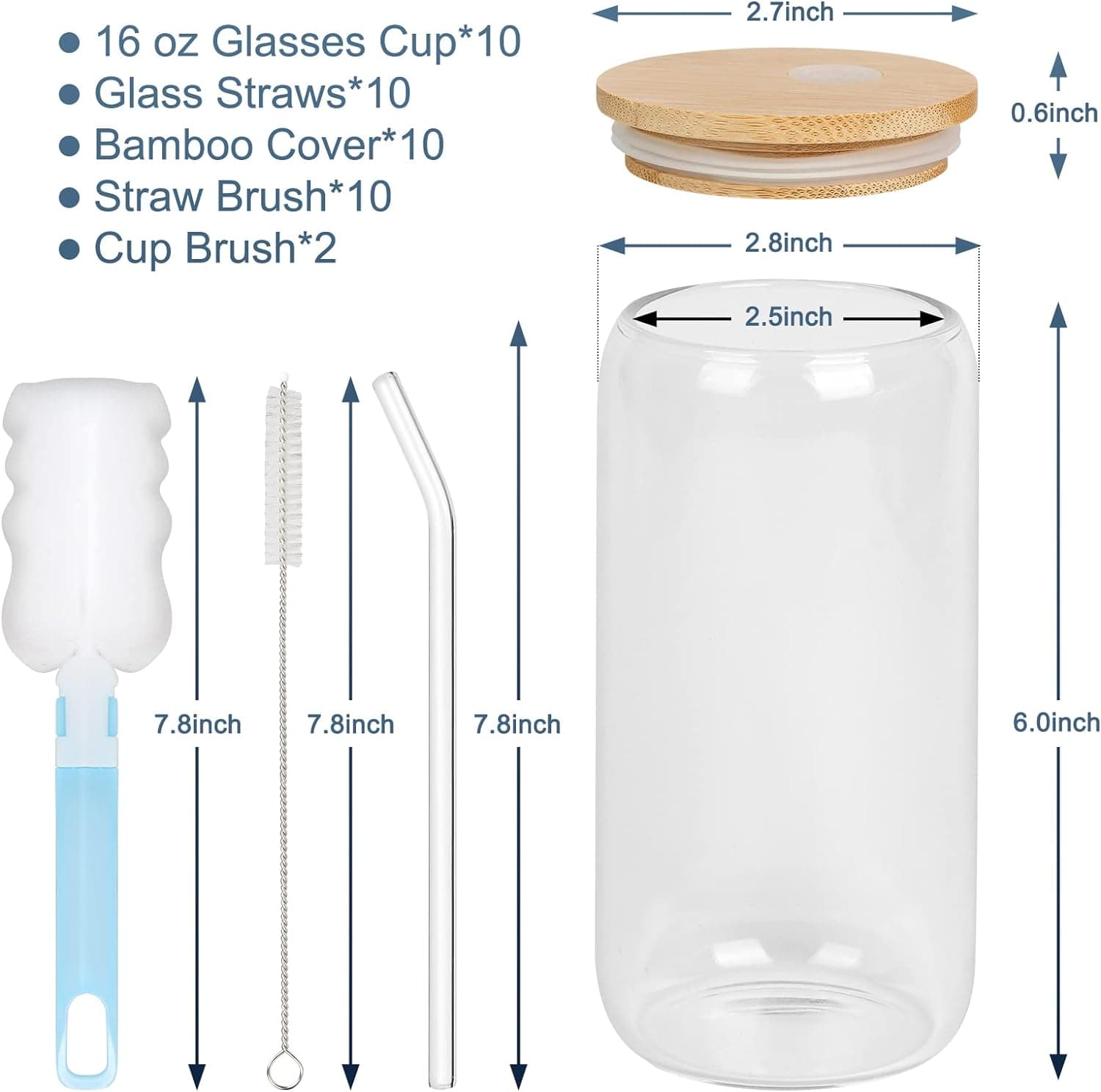 Chef Supply Co Fry Pan Drinking Glasses with Bamboo Lids and Glass Straw 16 Oz