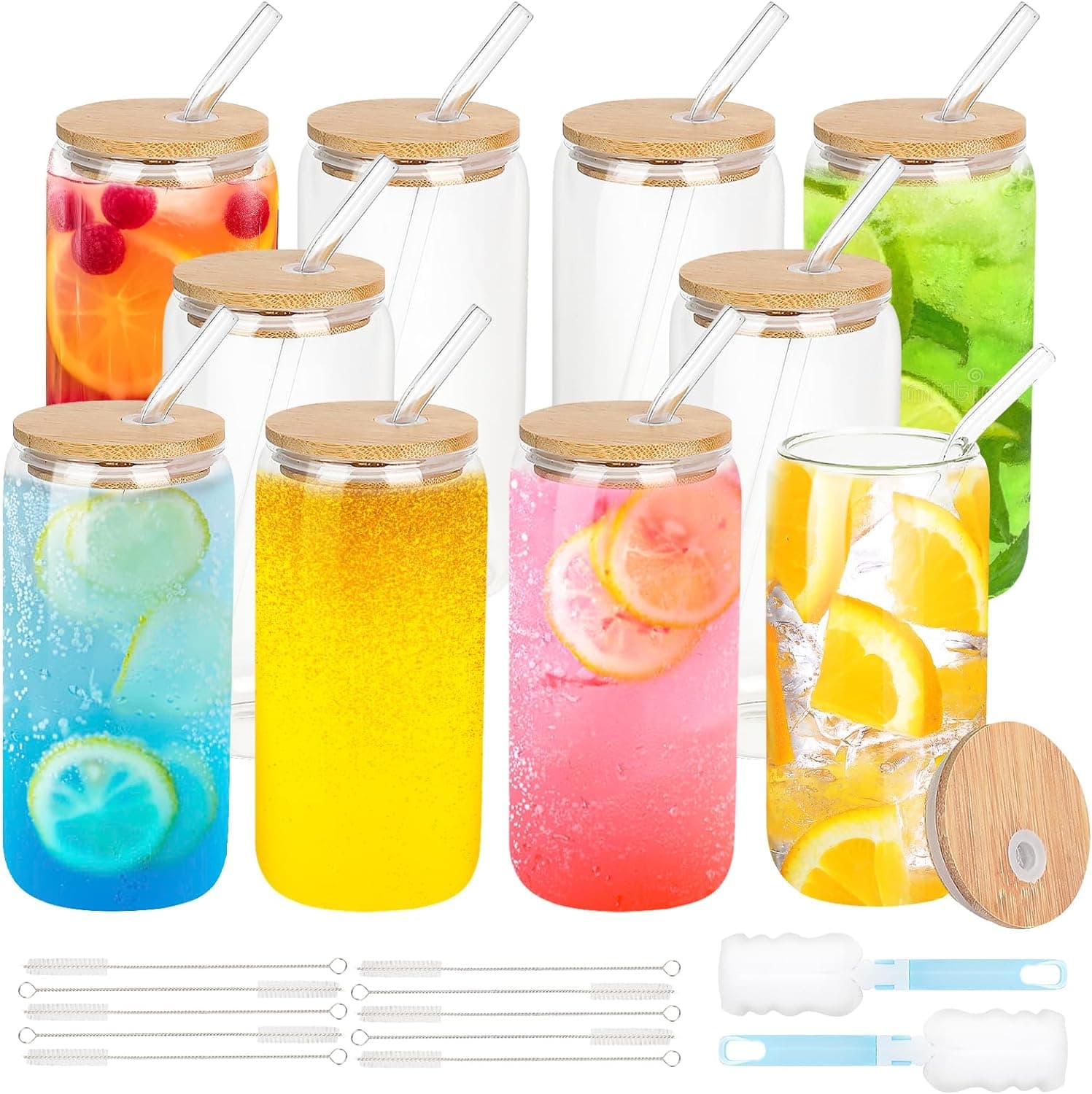 Chef Supply Co Fry Pan Drinking Glasses with Bamboo Lids and Glass Straw 16 Oz