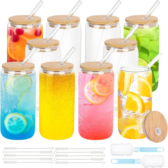 Drinking Glasses with Bamboo Lids and Glass Straw 16oz – CHEF SUPPLY CO