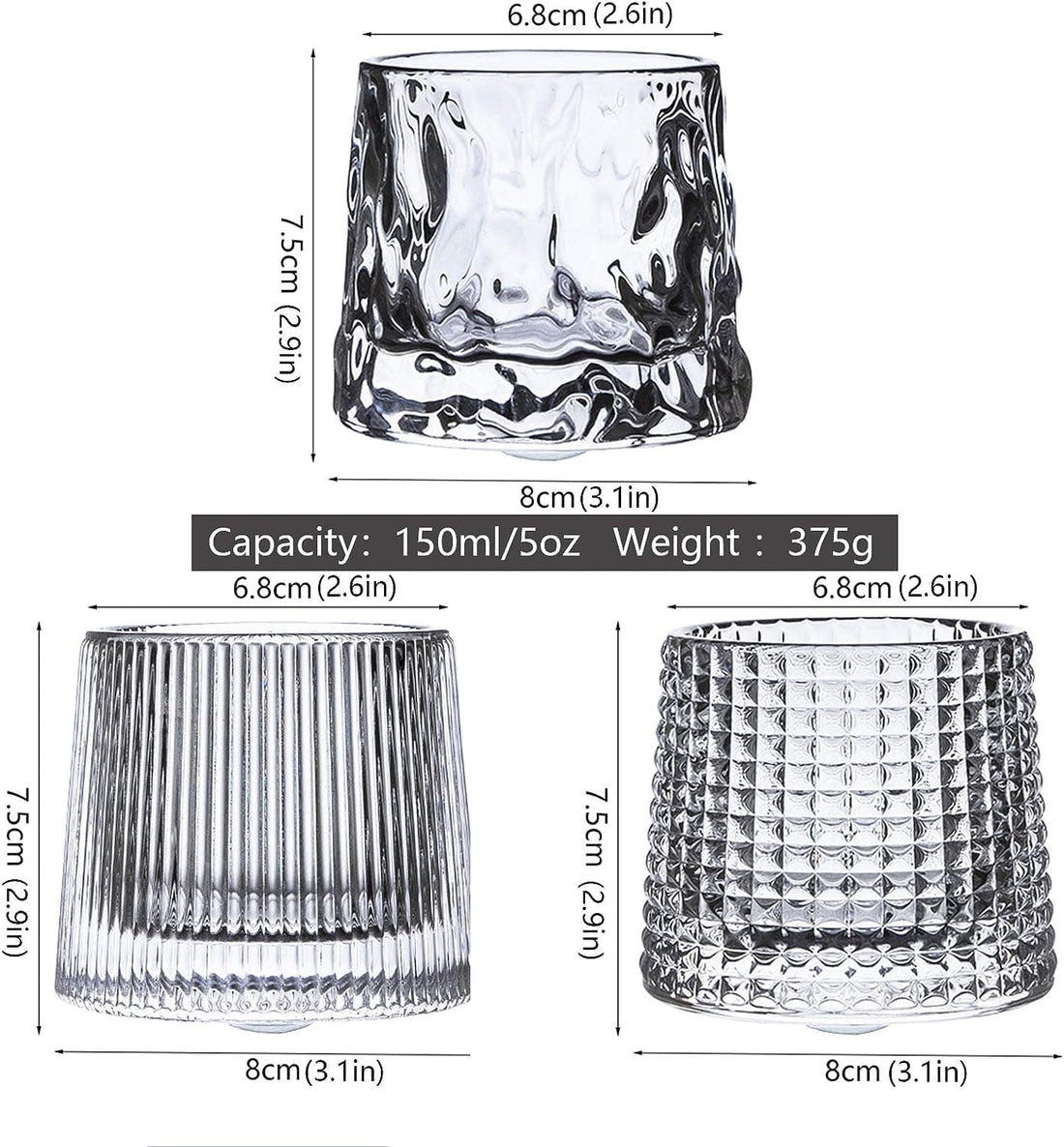 Chef Supply Co Glassware Premium Whiskey Glasses 3 Piece Set