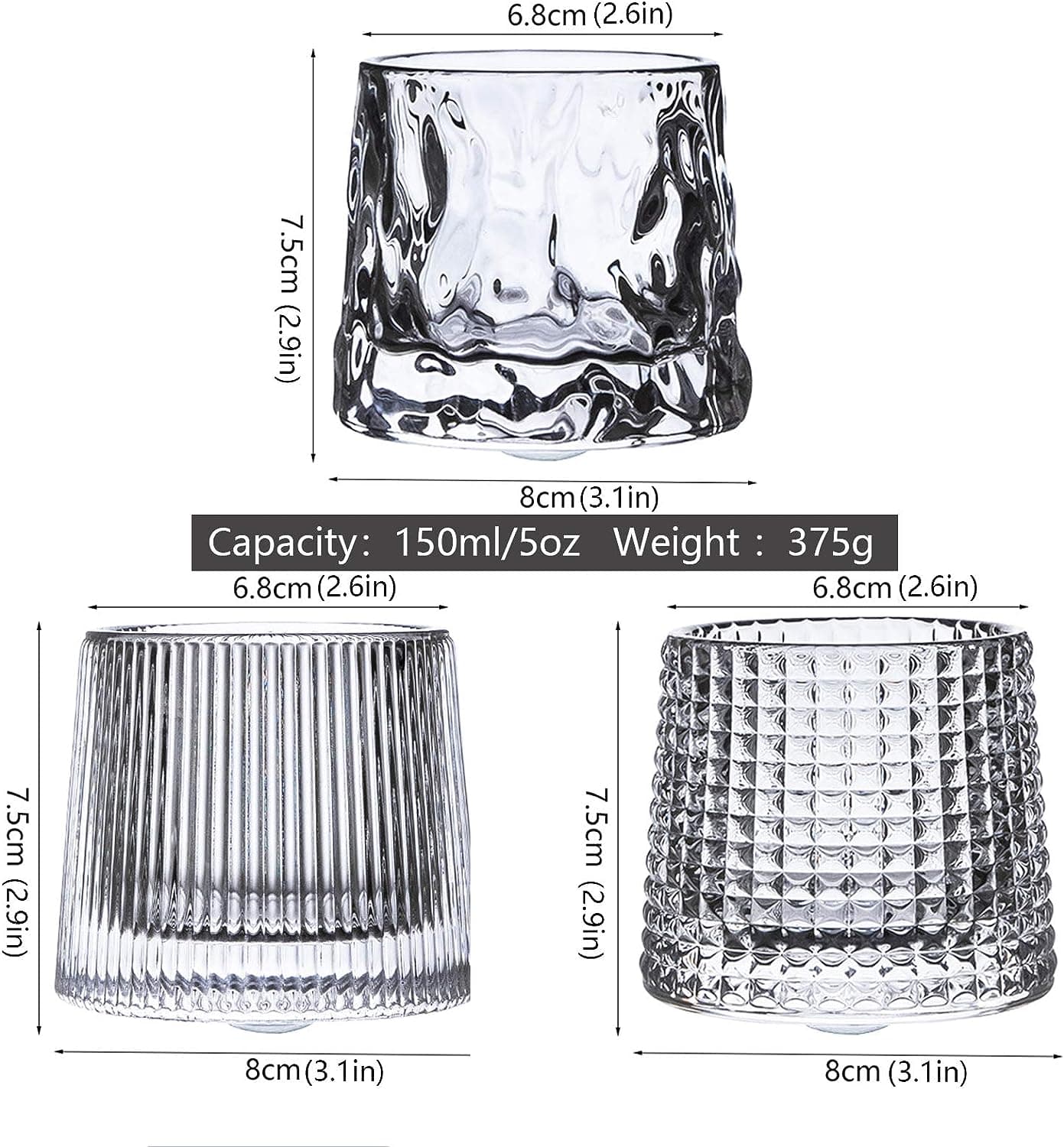 Chef Supply Co Glassware Premium Whiskey Glasses 3 Piece Set