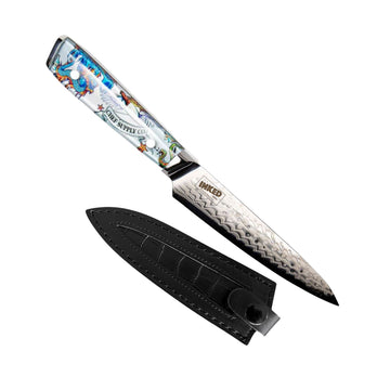 CHEF SUPPLY CO Inked Series 15 cm - 6 inch Utility Knife. 45 Layer AUS-10 Damascus, Resin Handle & Sheath