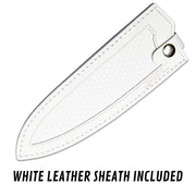 Chef Supply Co INKED SERIES 21CM CHEF KNIFE WITH WHITE LEATHER SHEATH