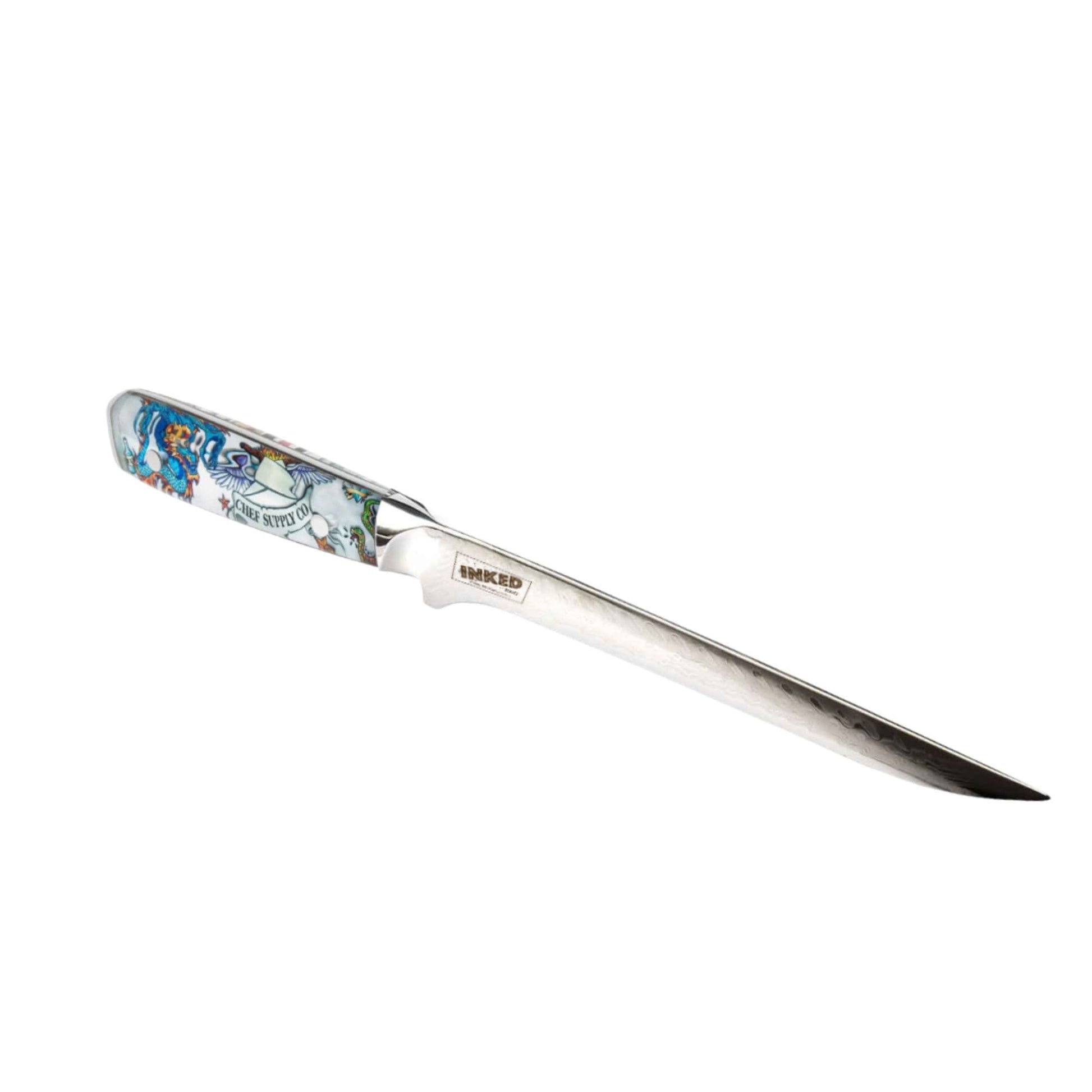CHEF SUPPLY CO Inked Series Boning & Trimming Knife. 18 cm - 7 inch 45 Layer AUS-10 Damascus, Resin Handle. (NON FLEXIBLE)