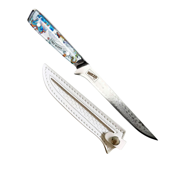 CHEF SUPPLY CO Inked Series Boning & Trimming Knife. 18 cm - 7 inch 45 Layer AUS-10 Damascus, Resin Handle. (NON FLEXIBLE)
