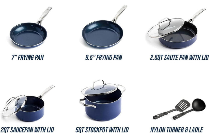Chef Supply Co Kitchen Cookware Diamond-Infused Ceramic Nonstick Cookware 10 Piece Set