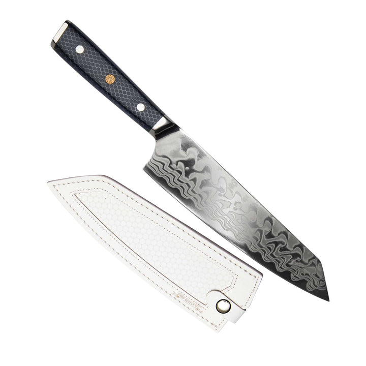 CHEF SUPPLY CO Kitchen Knives Dark Tessellation Series 21 cm - 8.25 inch AUS-10 Damascus Kiritsuke Chef Knife Includes White Leather Sheath