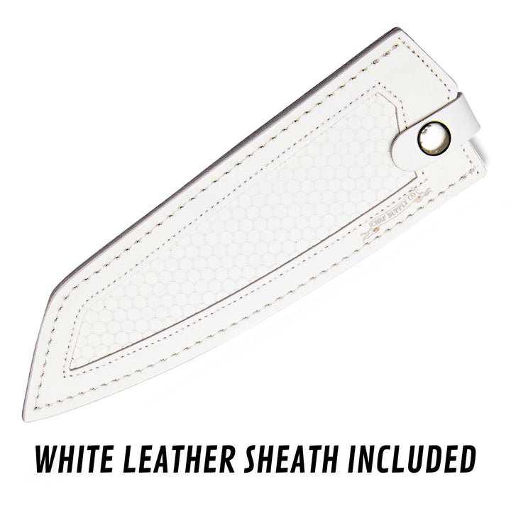CHEF SUPPLY CO Kitchen Knives Dark Tessellation Series 21 cm - 8.25 inch AUS-10 Damascus Kiritsuke Knife Includes White Leather Sheath