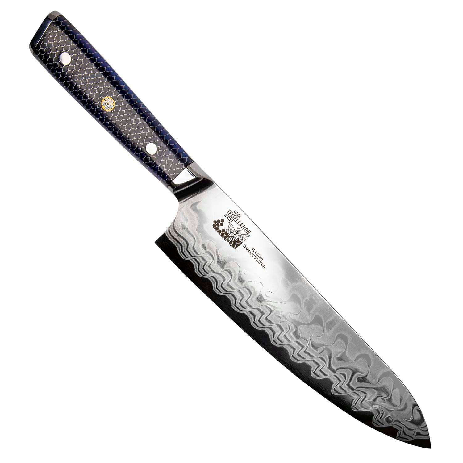 Dark Tessellation Series 21 cm - 8.25 Inch AUS-10 Damascus Chef Knife, Includes White Leather Sheath