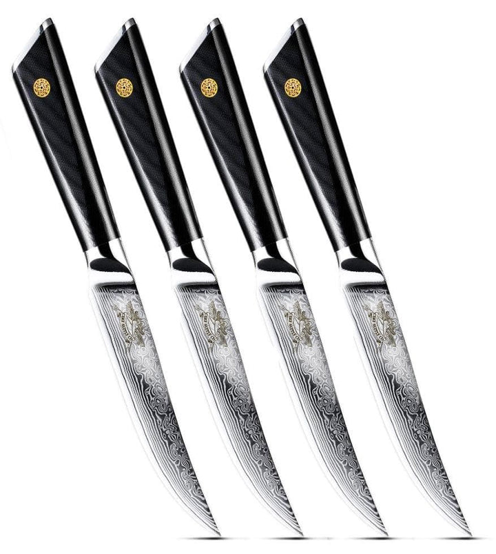 CHEF SUPPLY CO Kitchen Knives Dundee Series 12cm Damascus Steak Knife Set of 4 - Black G10 Handles